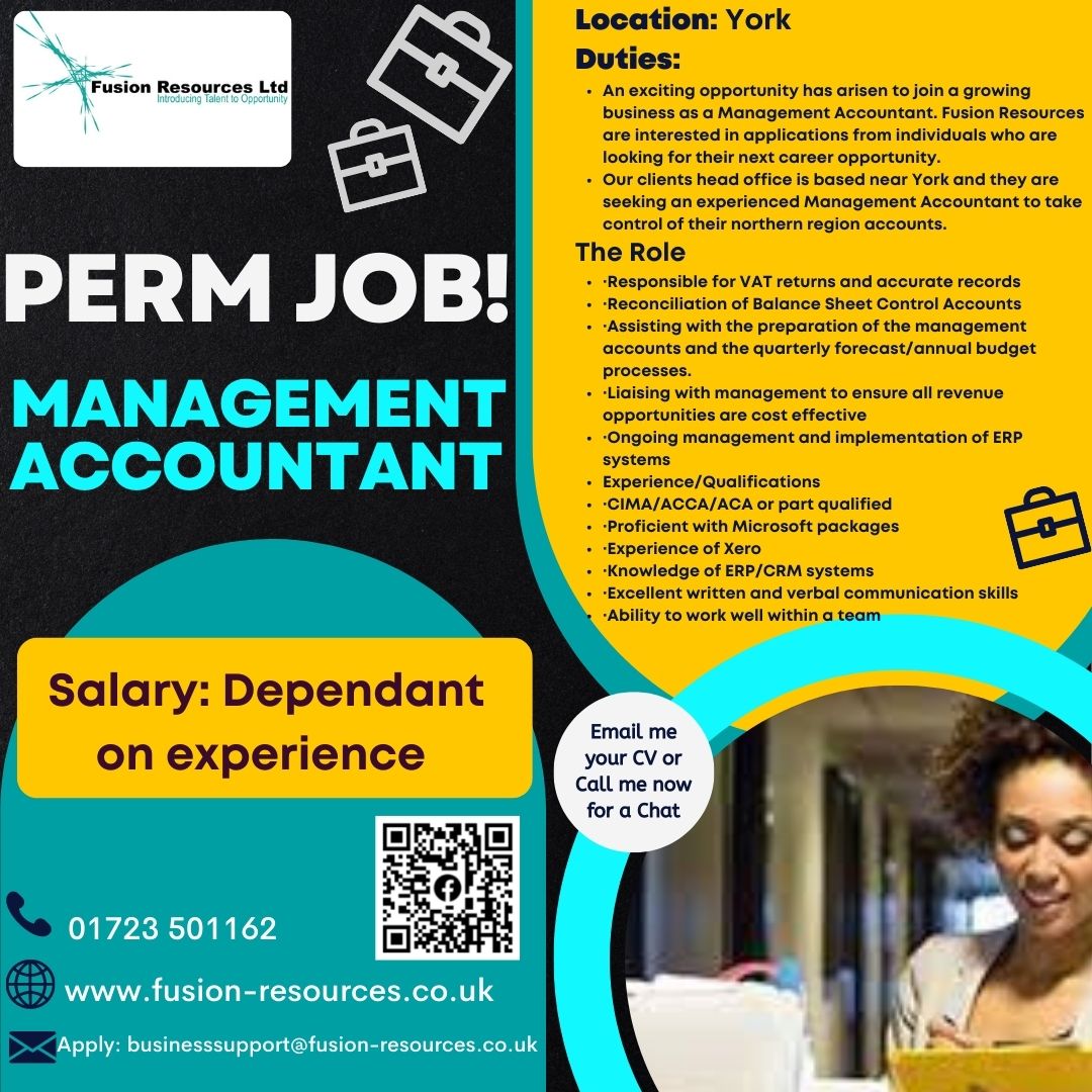 Management Accountant Job In York Fusion Resources